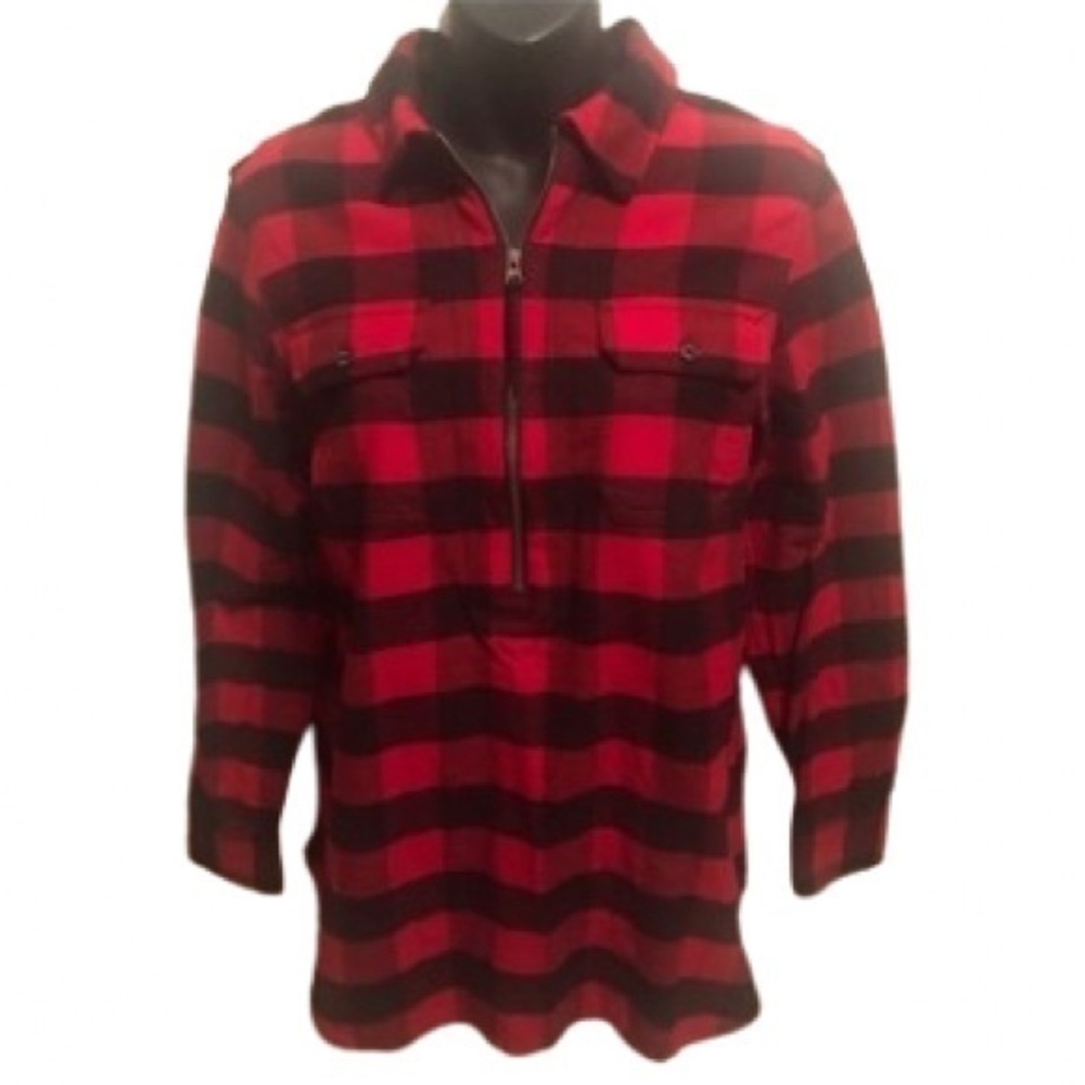 Chaps red/black buffalo plaid pullover long sleeve zipper closure shirt size S